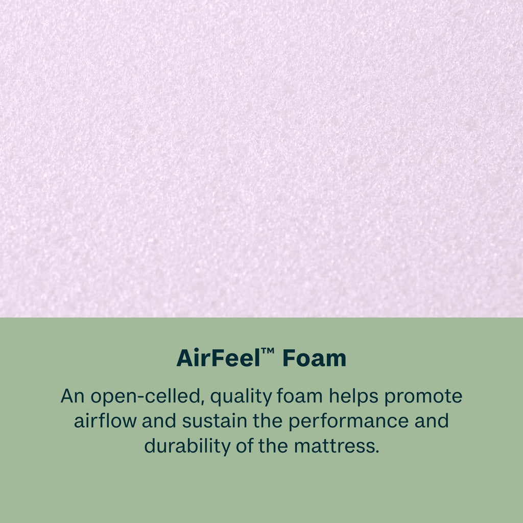 Text about AirFeel foam on a light purple background