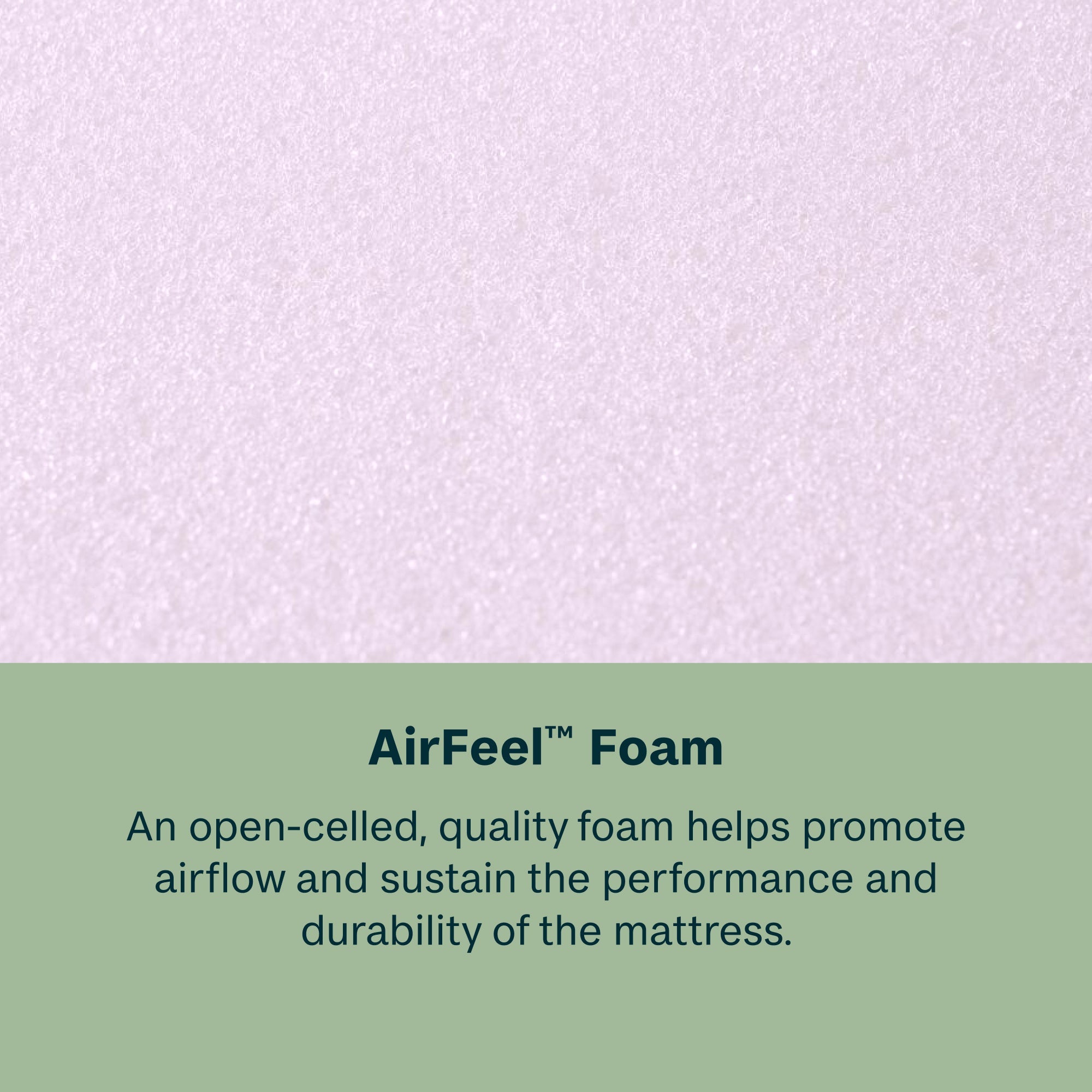 Text about AirFeel foam on a light purple background