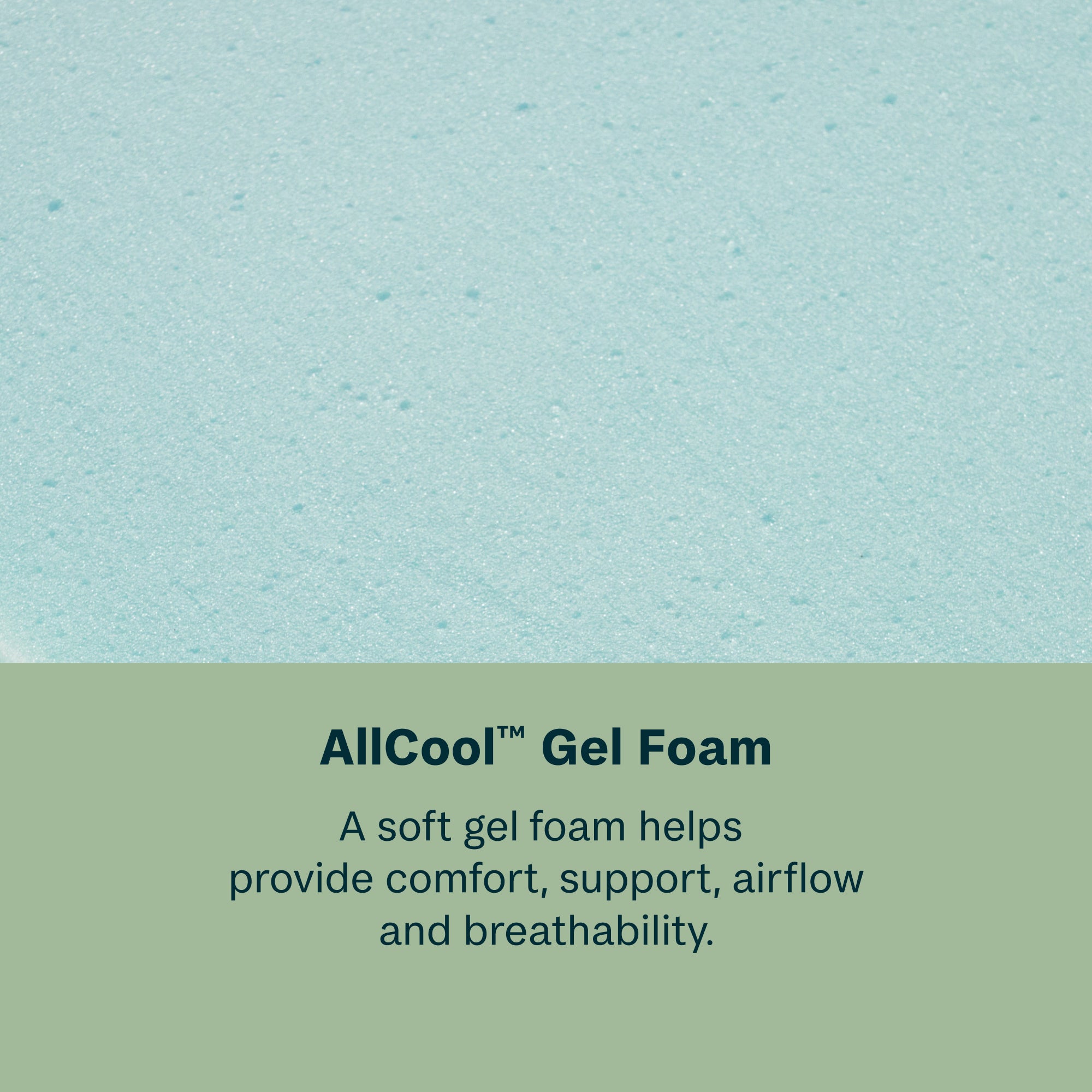 Text about AllCool Gel Foam on a light blue and green background