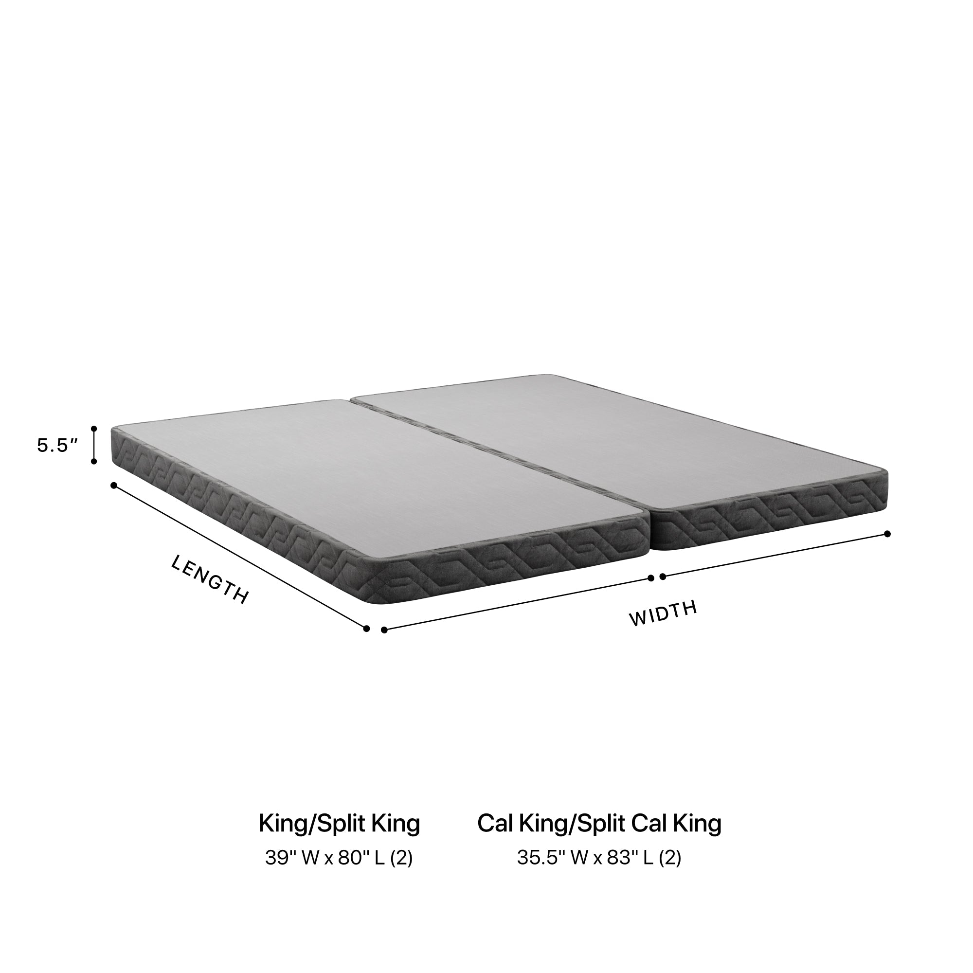 2 Beautyrest Black Low Profile Foundations showing the Split King and Cal King size