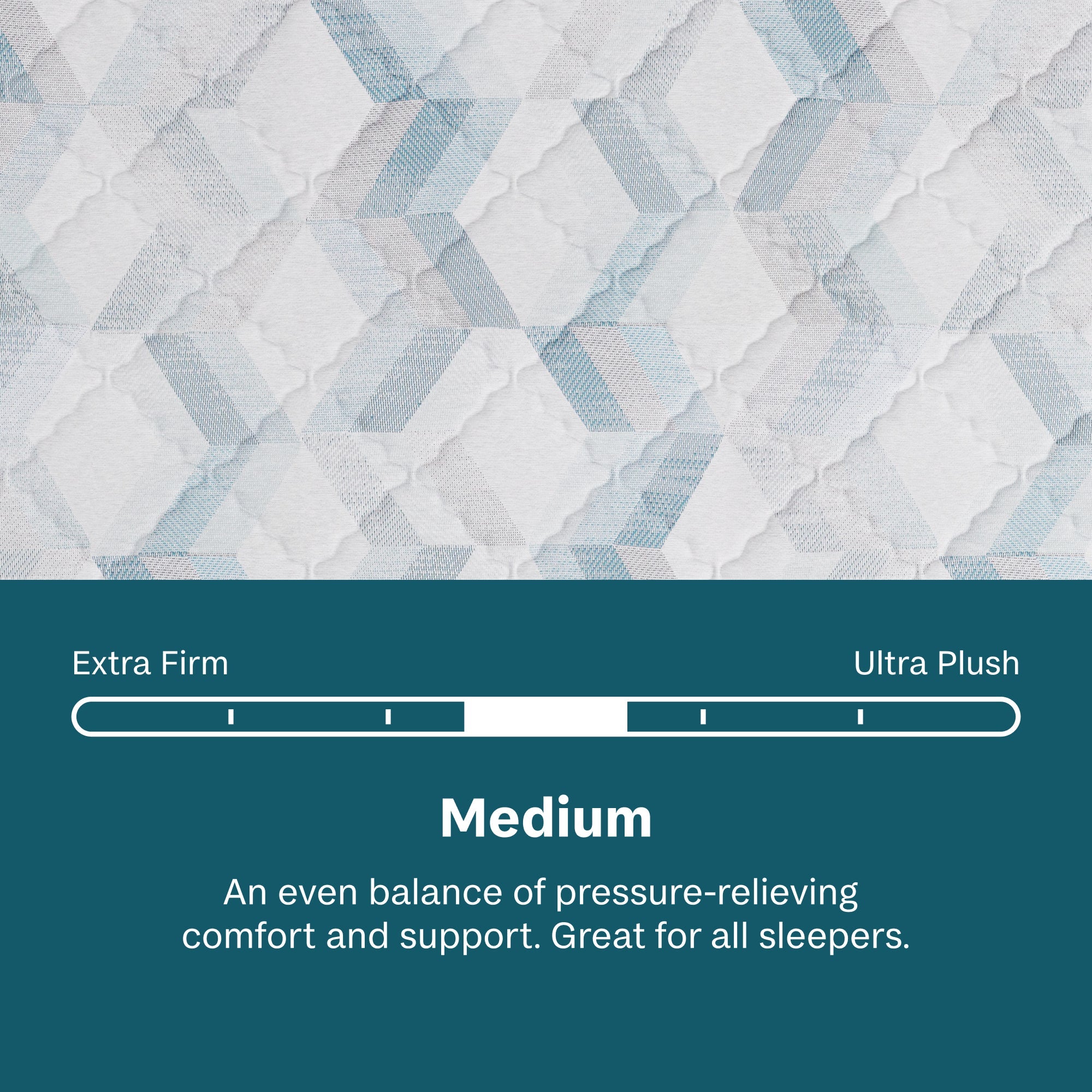 Beautysleep Mattress Textured mattress surface with a scale indicating medium firmness level.