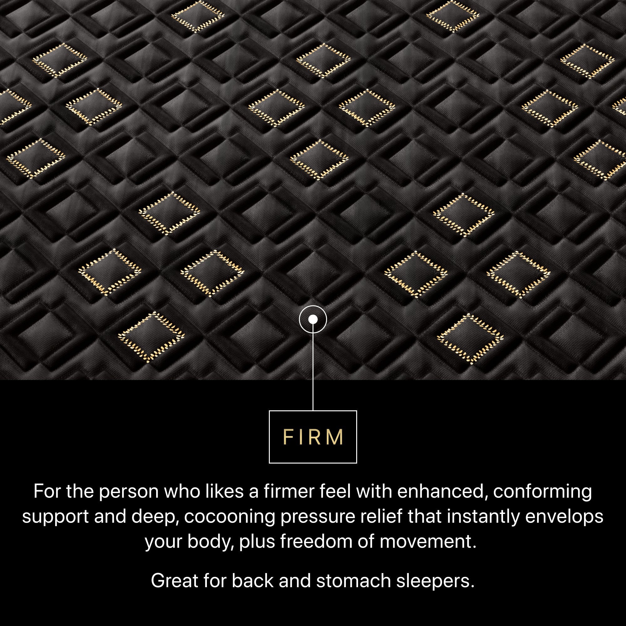 Text description of mattress topper with 'Firm' label and product features.