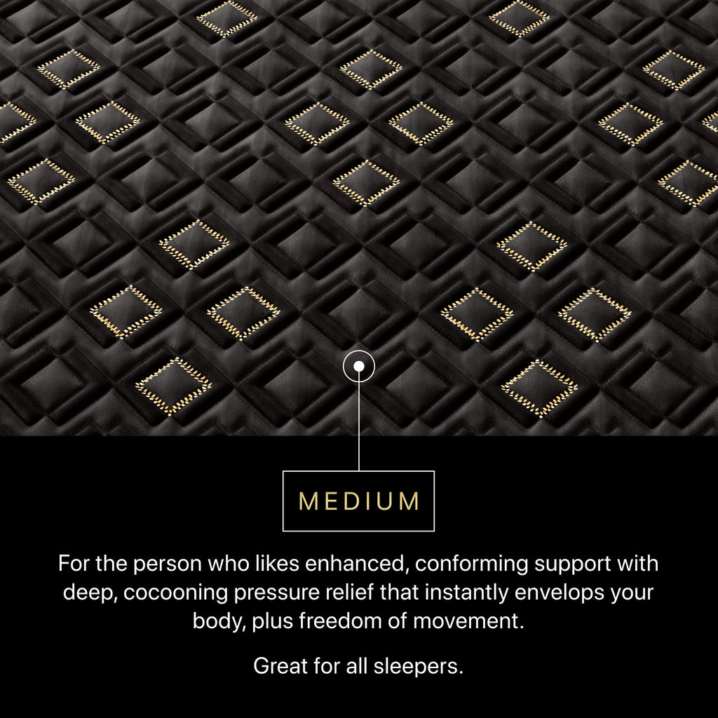 Text on a black textured background describing medium support for sleepers.