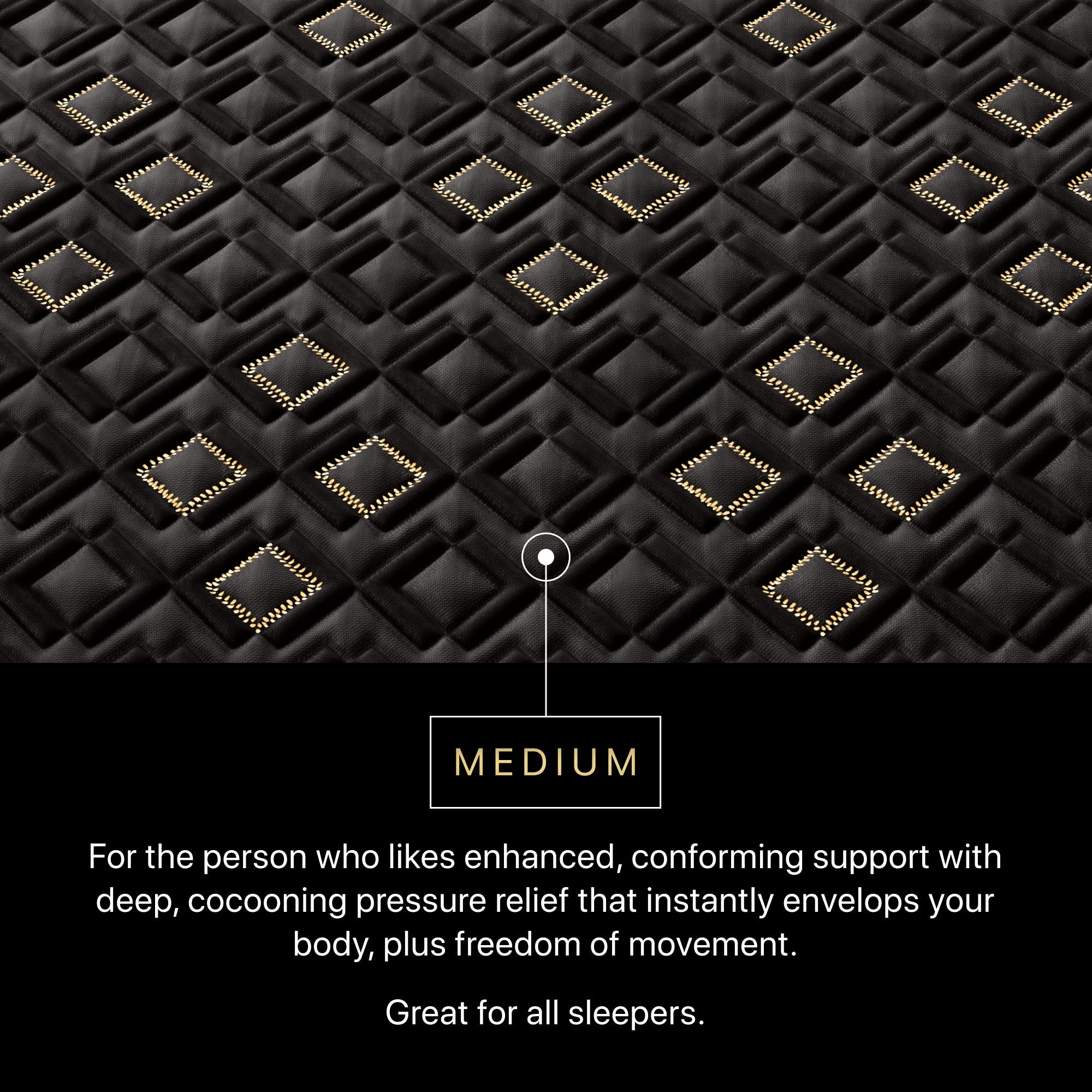 Text on a black textured background describing medium support for sleepers.
